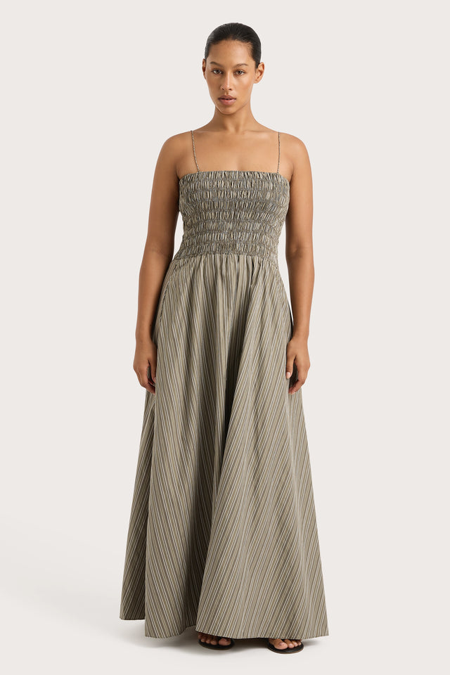 Lida Maxi Dress Khaki Stripe