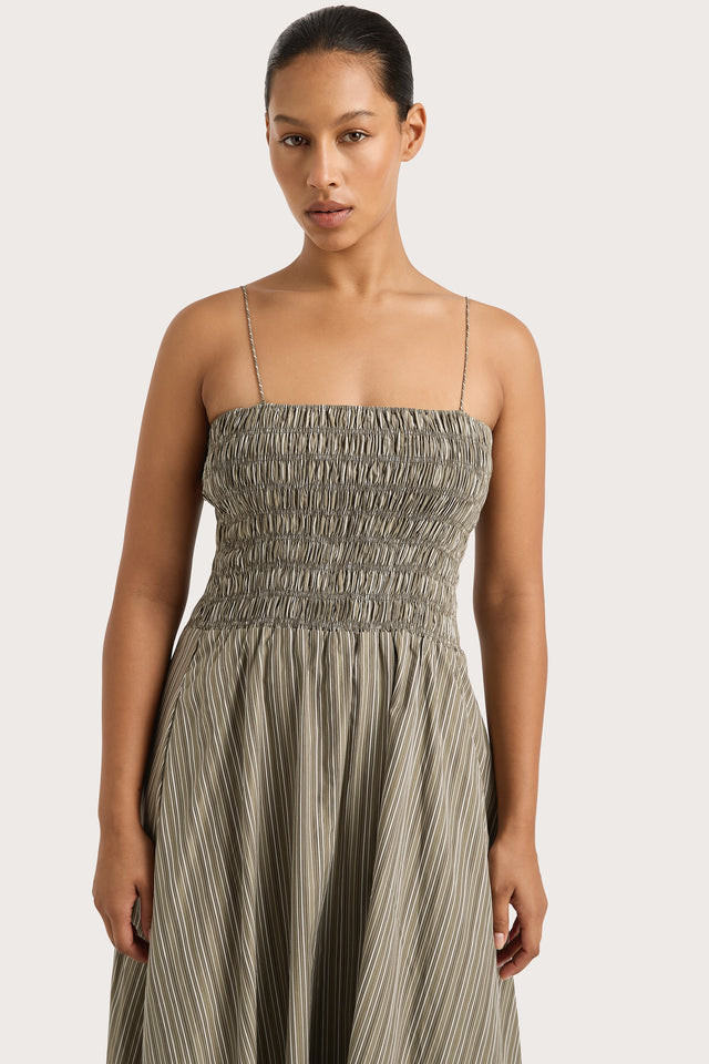 Lida Maxi Dress Khaki Stripe