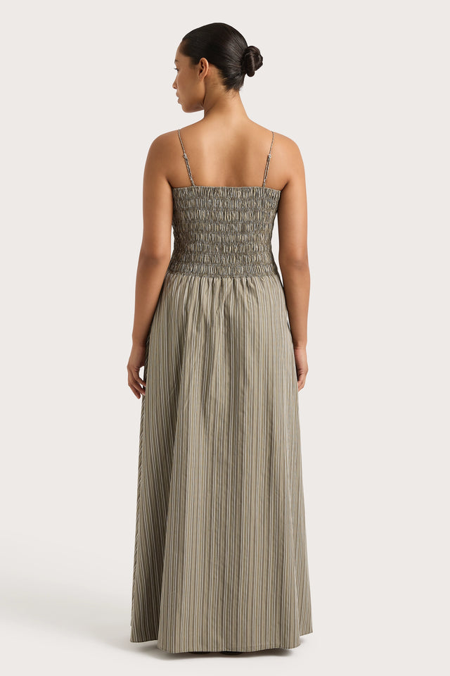 Lida Maxi Dress Khaki Stripe