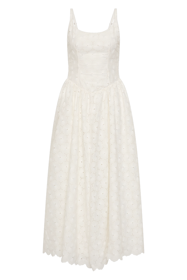 Milana Midi Dress Dolce Broderie White