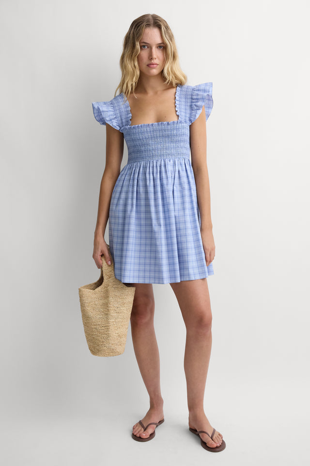 Madeira Mini Dress Jardina Plaid Misty Blue