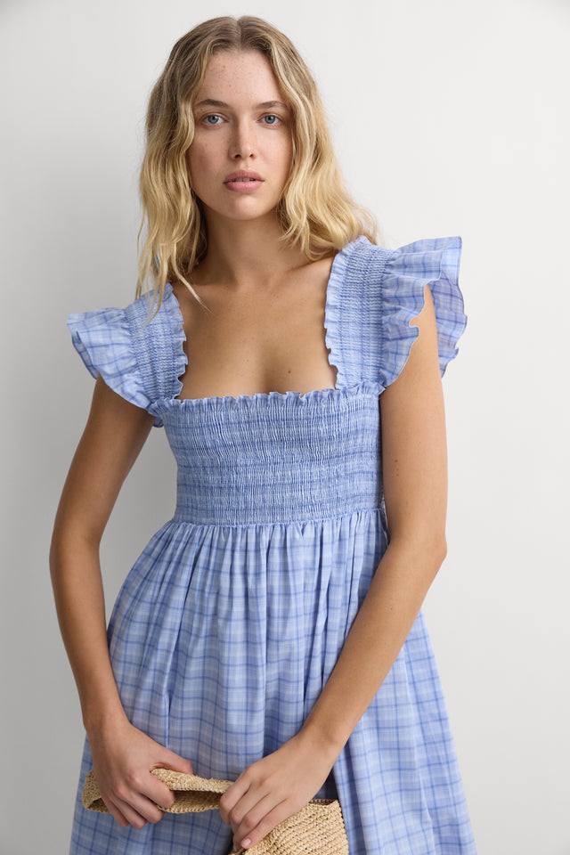 Madeira Mini Dress Jardina Plaid Misty Blue