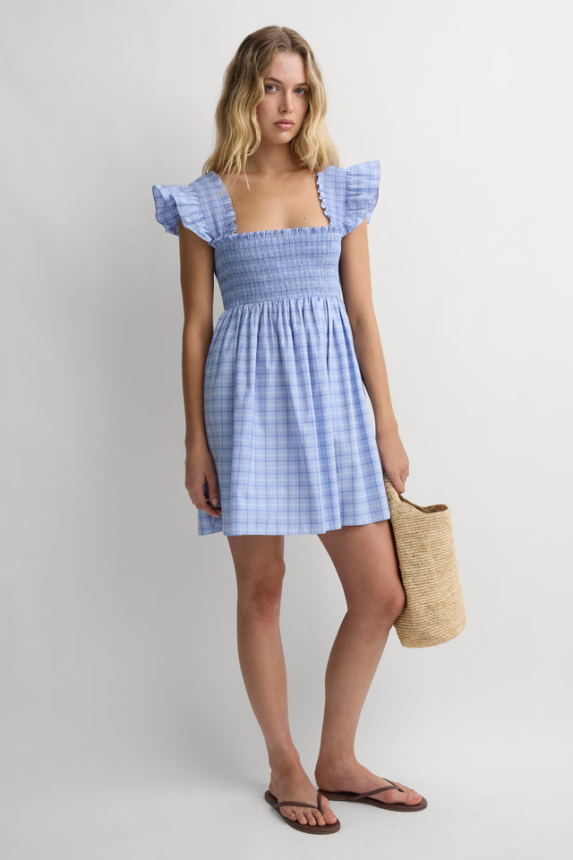 Madeira Mini Dress Jardina Plaid Misty Blue
