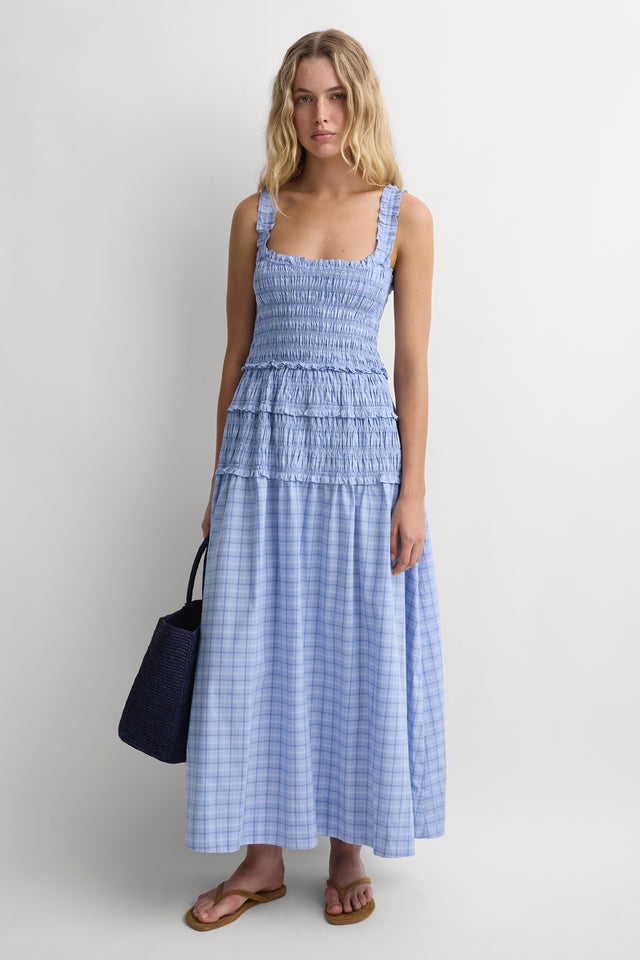 Marteles Midi Dress Jardina Plaid Misty Blue