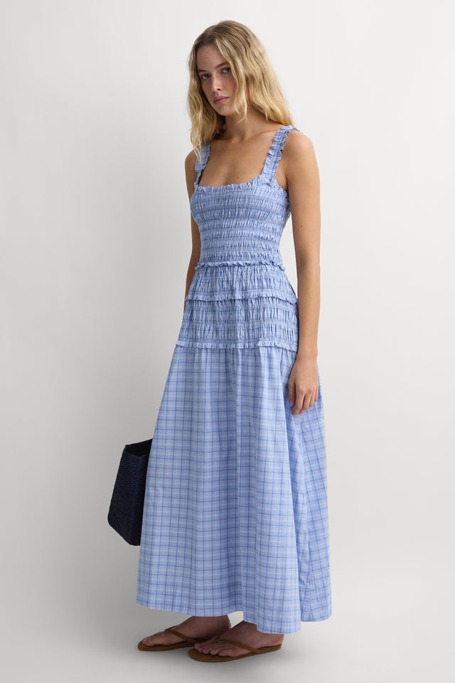 Marteles Midi Dress Jardina Plaid Misty Blue