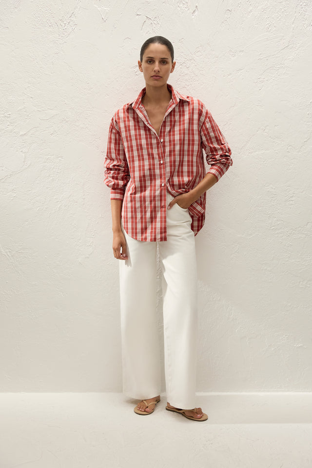 En Vau Oversized Shirt Ines Check Terra Rosso