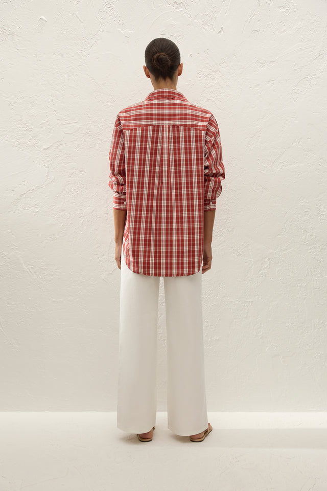 En Vau Oversized Shirt Ines Check Terra Rosso