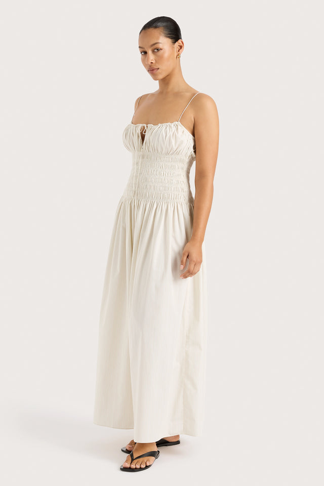 Aya String Maxi Dress Cream Pinstripe