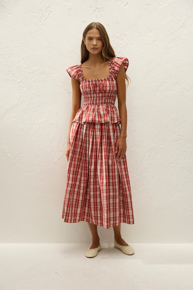 Cales Skirt Ines Check Terra Rosso