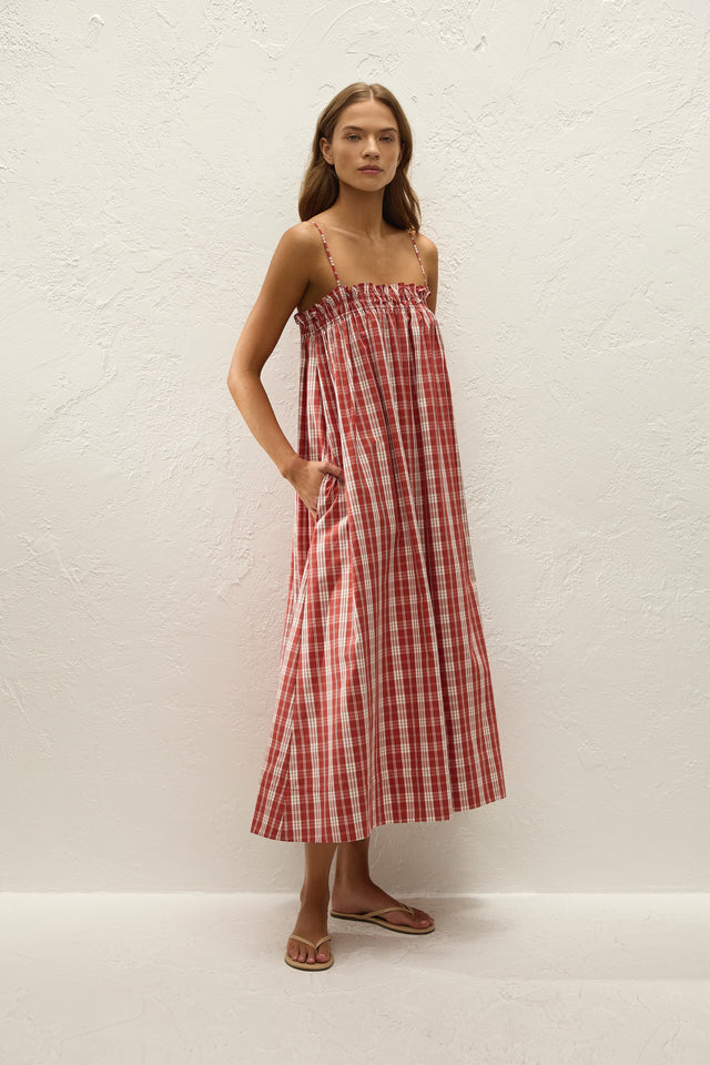 Gerta Midi Dress Ines Check Terra Rosso
