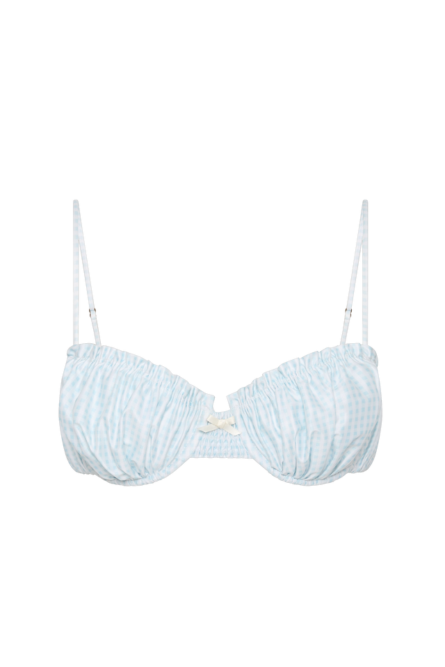 Moana Bikini Top Gingham Sky Blue