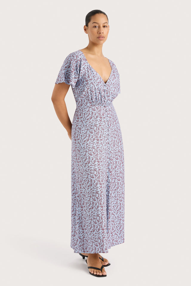 Aurelia Midi Dress Amaryllis Floral Blue