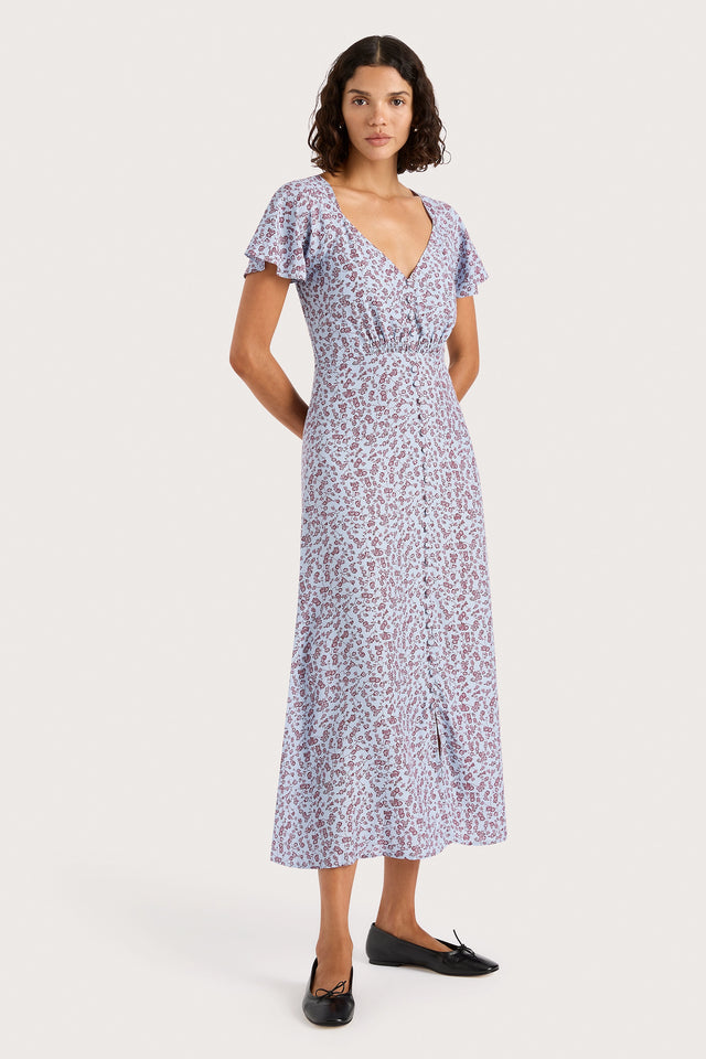 Aurelia Midi Dress Amaryllis Floral Blue