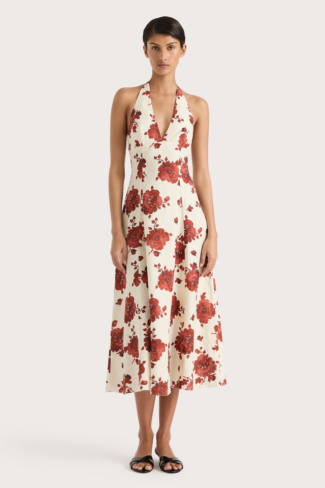 Marais Midi Dress Cecile Floral Garnet