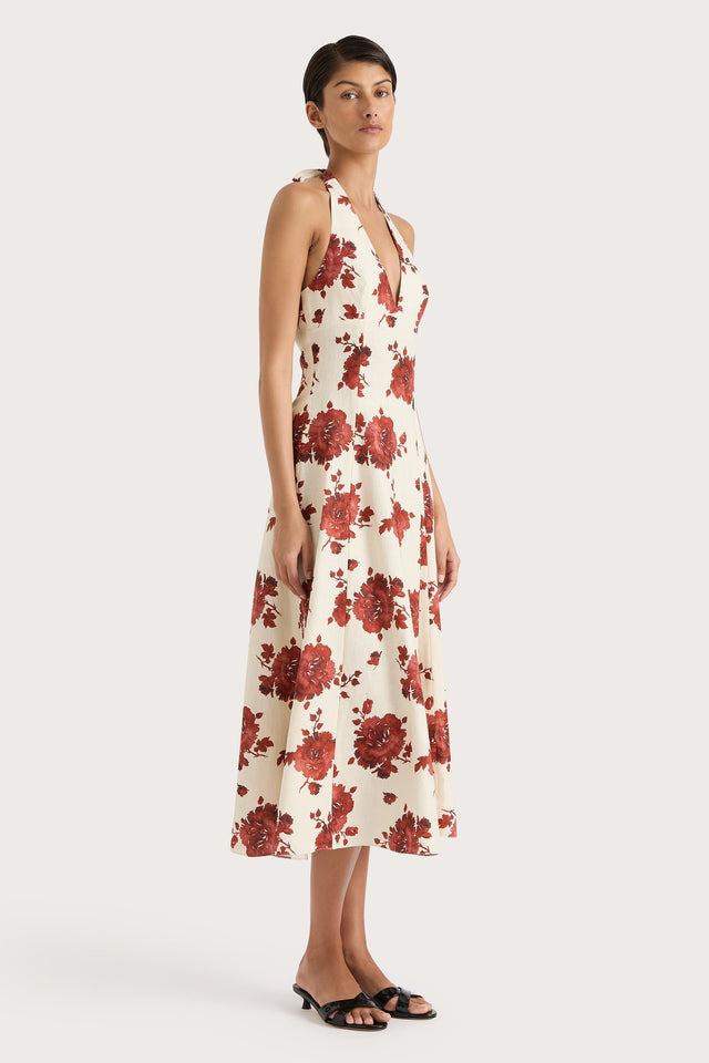 Marais Midi Dress Cecile Floral Garnet