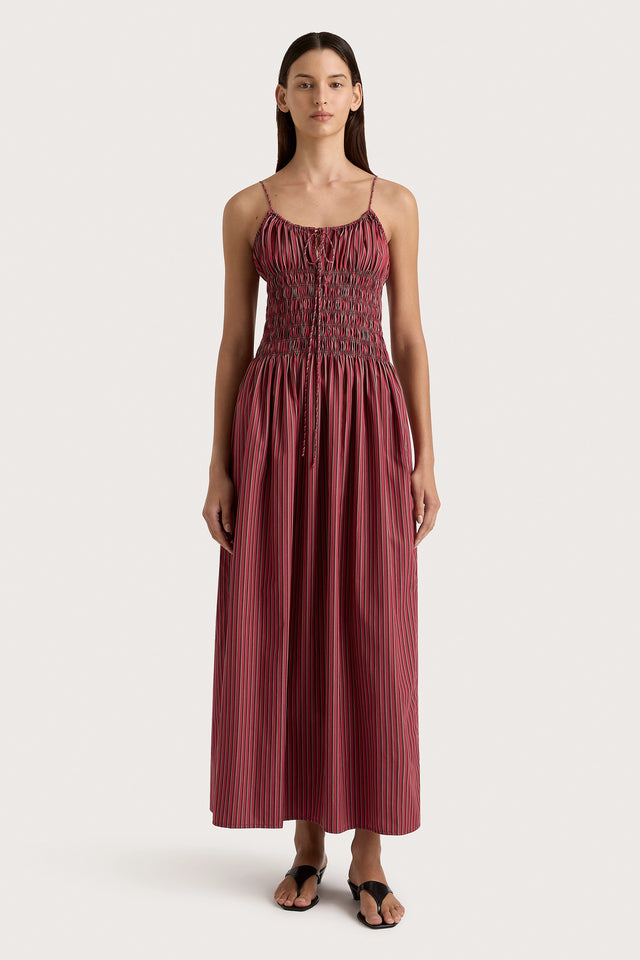 Aya String Maxi Dress Wine Stripe