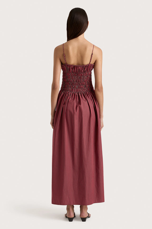 Aya String Maxi Dress Wine Stripe