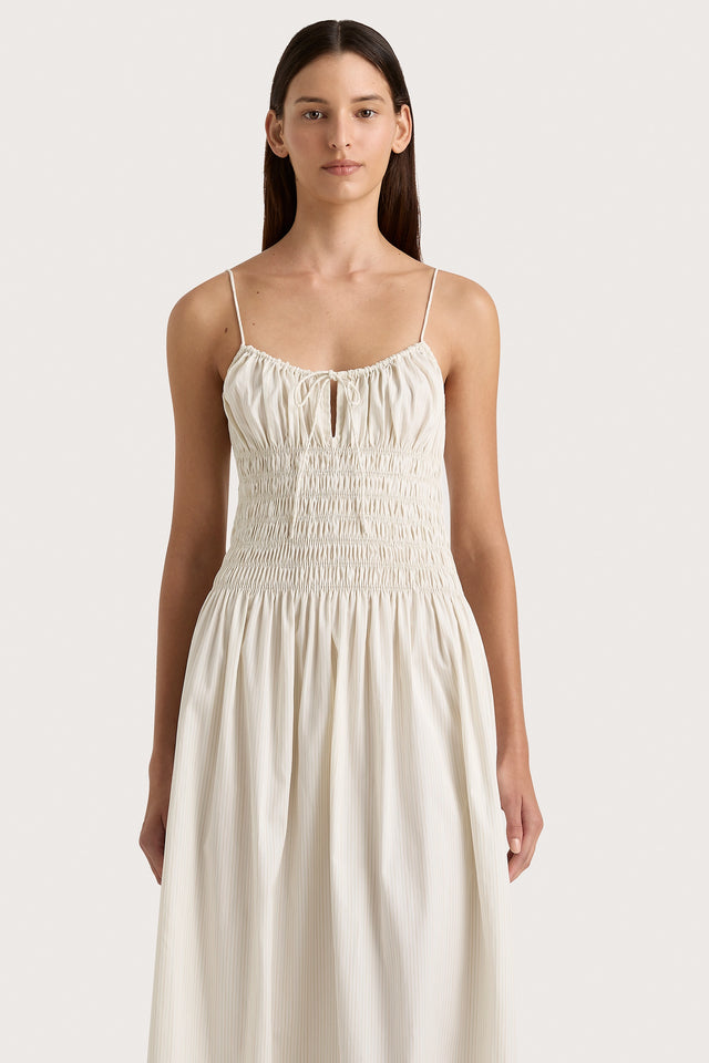 Aya String Maxi Dress Cream Pinstripe