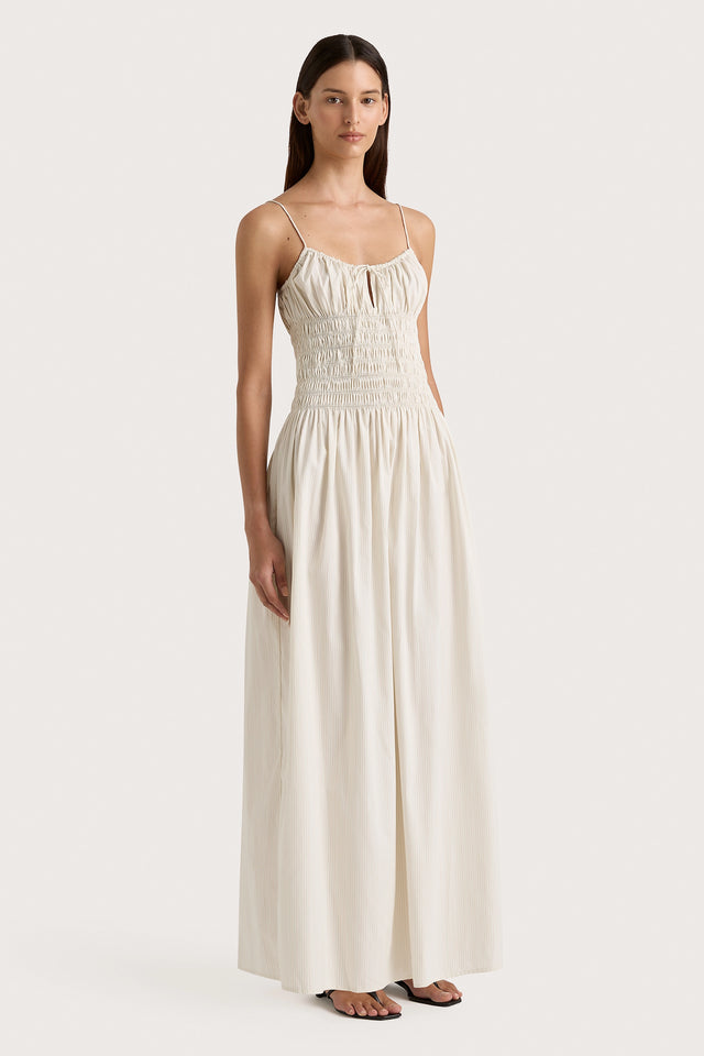 Aya String Maxi Dress Cream Pinstripe