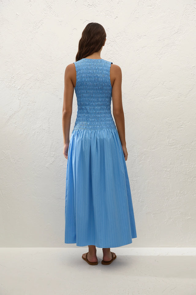 Palomar Midi Dress Mico Pinstripe Azul