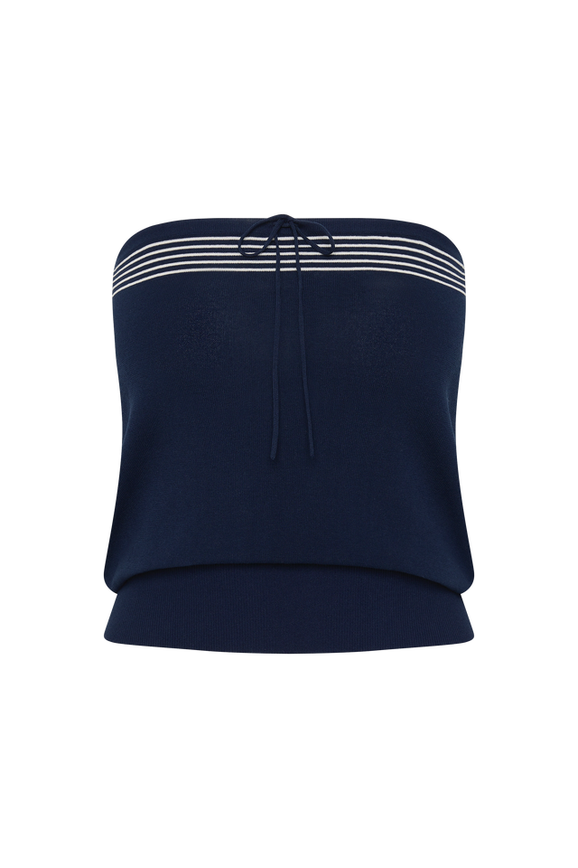 Arlette Strapless Top Navy White Stripe