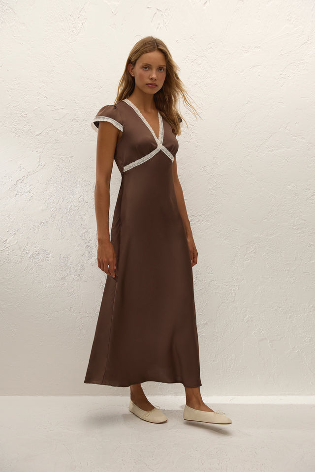 Elvira Midi Dress Chocolate Lace