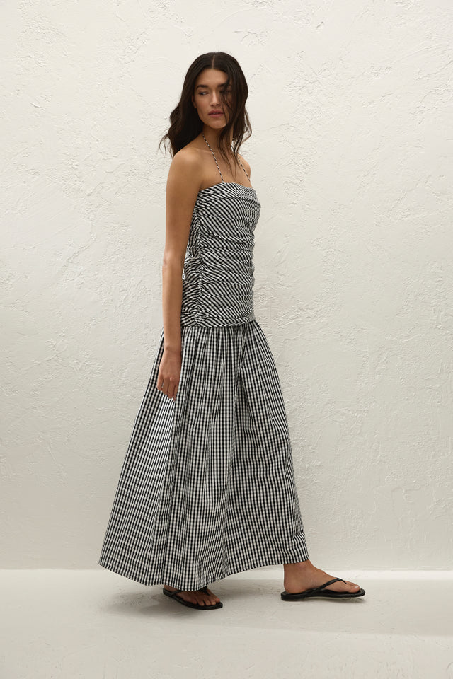 Vento Midi Dress Black Textured Gingham