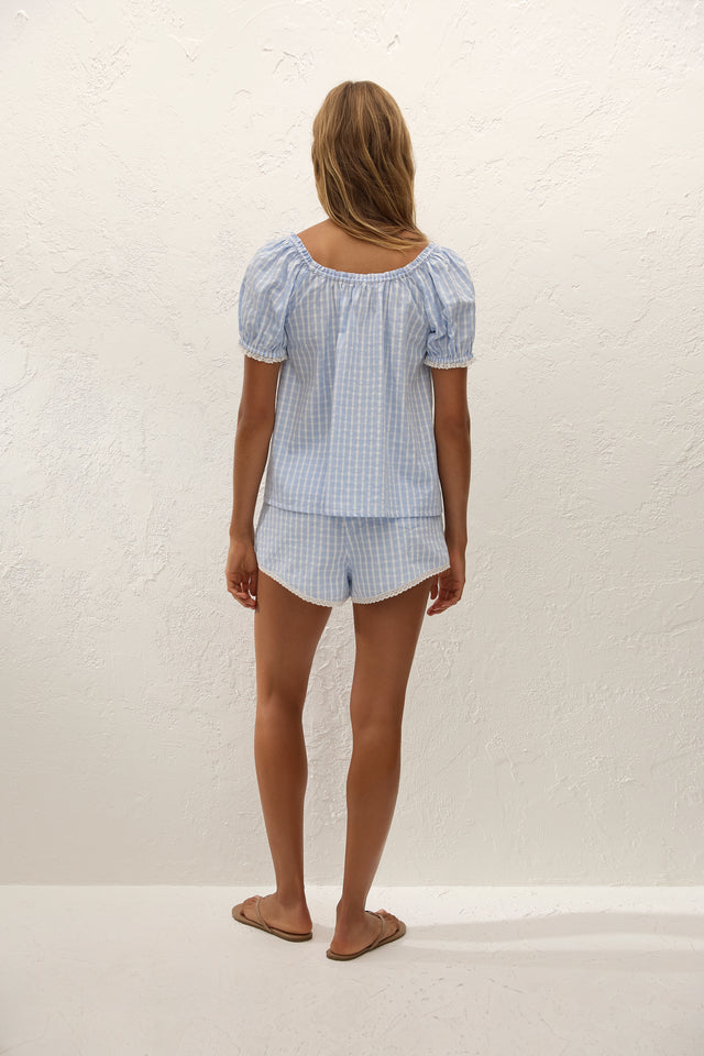 Lonny Short Paloma Check Light Blue White