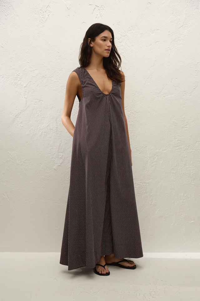 Pedrera Maxi Dress Rocio Pinstripe Chocolate Plum