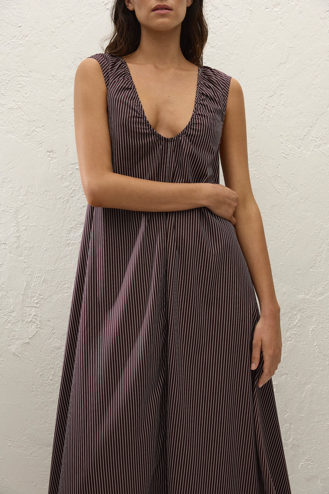Pedrera Maxi Dress Rocio Pinstripe Chocolate Plum
