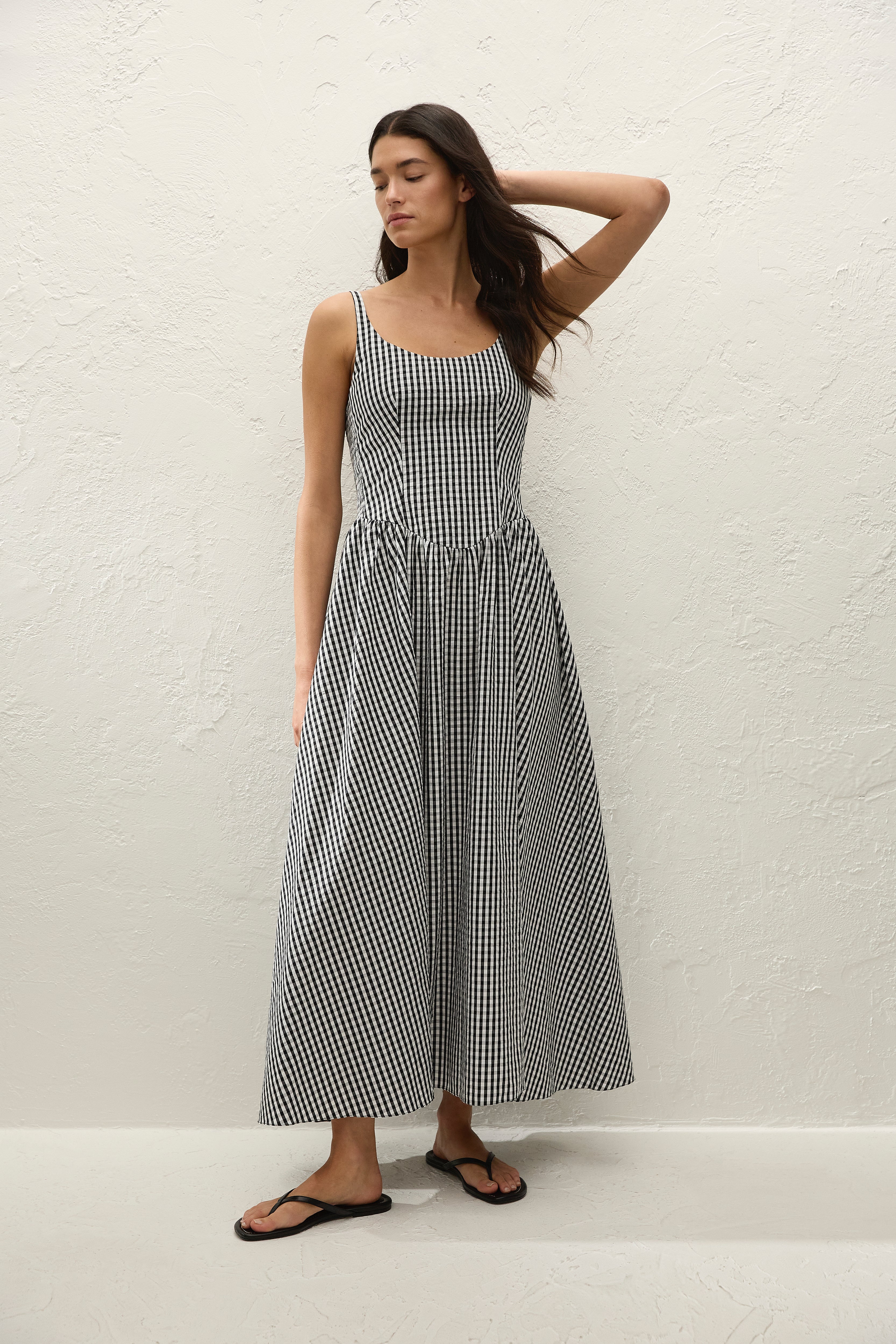 Chiara Midi Dress Black Textured Gingham - Faithfull the Brand AU
