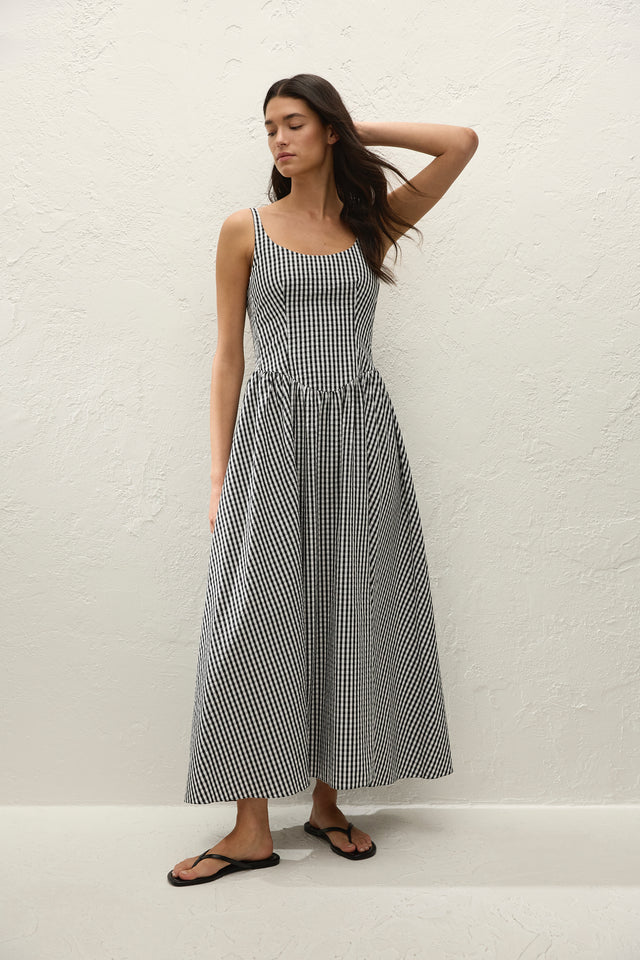 Chiara Midi Dress Black Textured Gingham