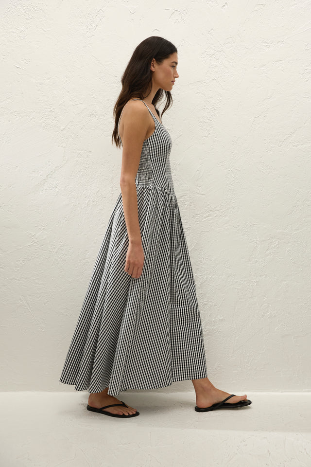Chiara Midi Dress Black Textured Gingham