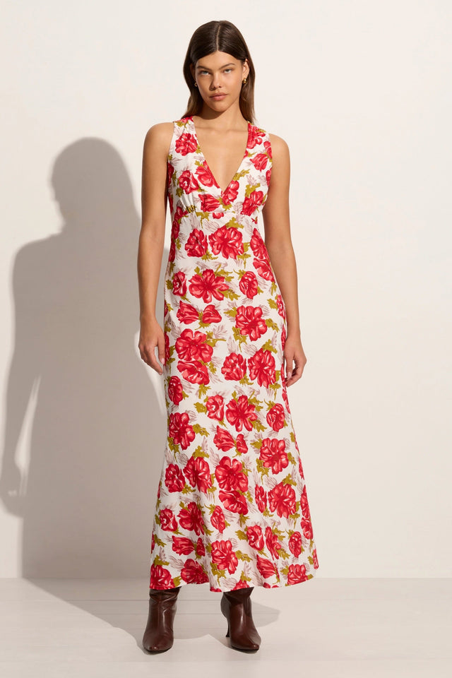 Acacia Maxi Dress Isadora Floral Red Faithfull the Brand AU