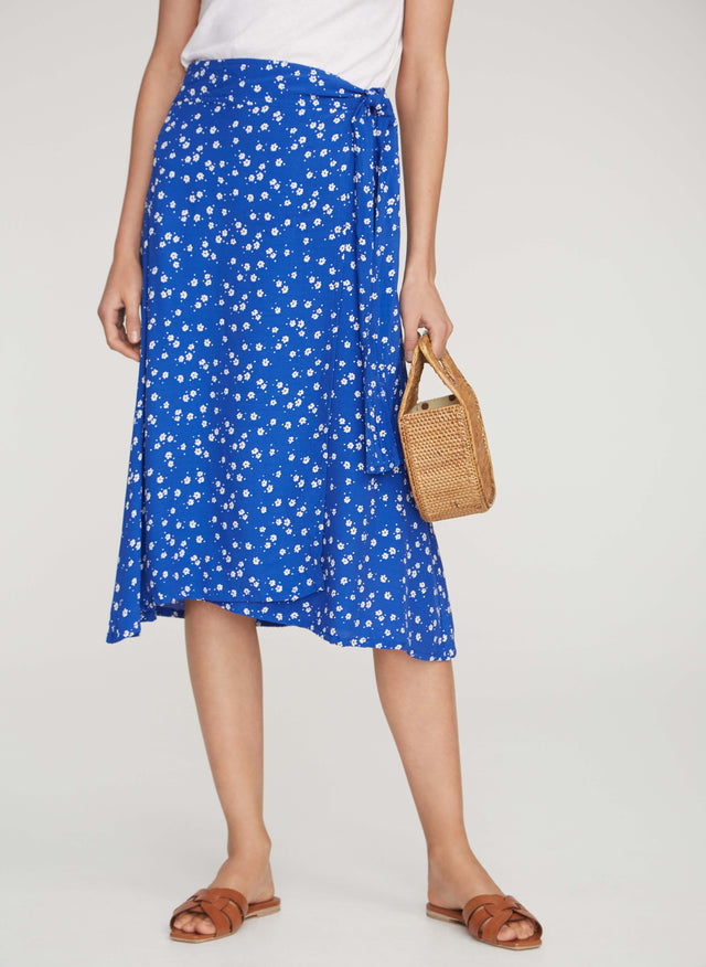 Betina Floral Print  Cobalt  Valencia Wrap Skirt - Final Sale MALLORY Skirts