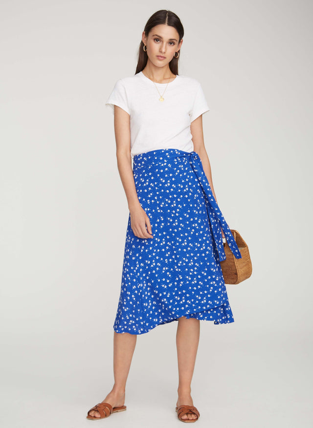 Betina Floral Print  Cobalt  Valencia Wrap Skirt - Final Sale MALLORY Skirts
