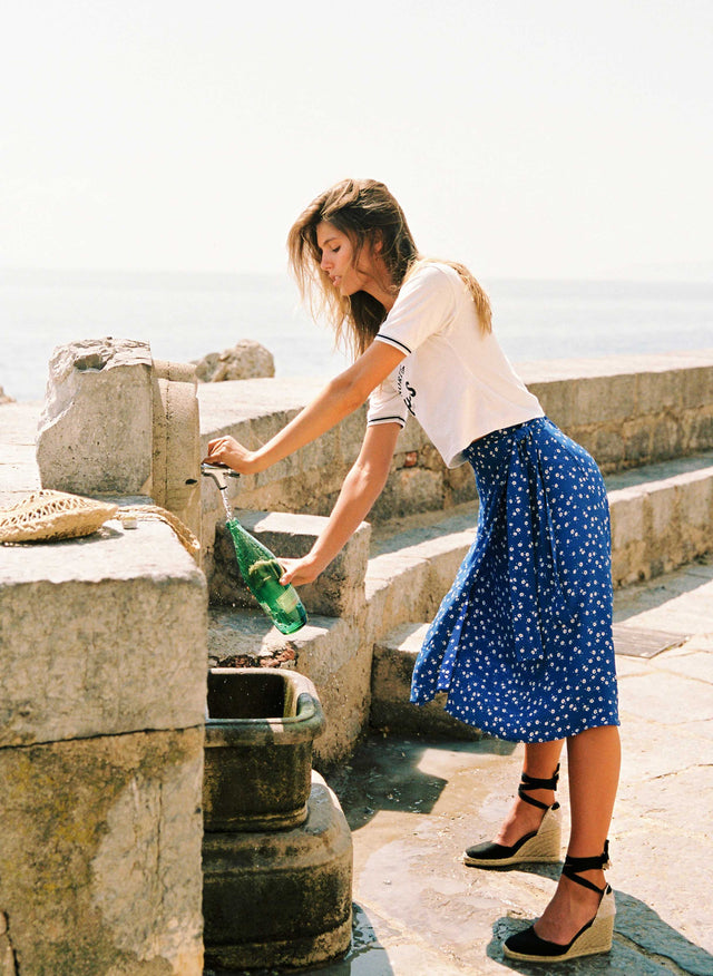 Betina Floral Print  Cobalt  Valencia Wrap Skirt - Final Sale MALLORY Skirts
