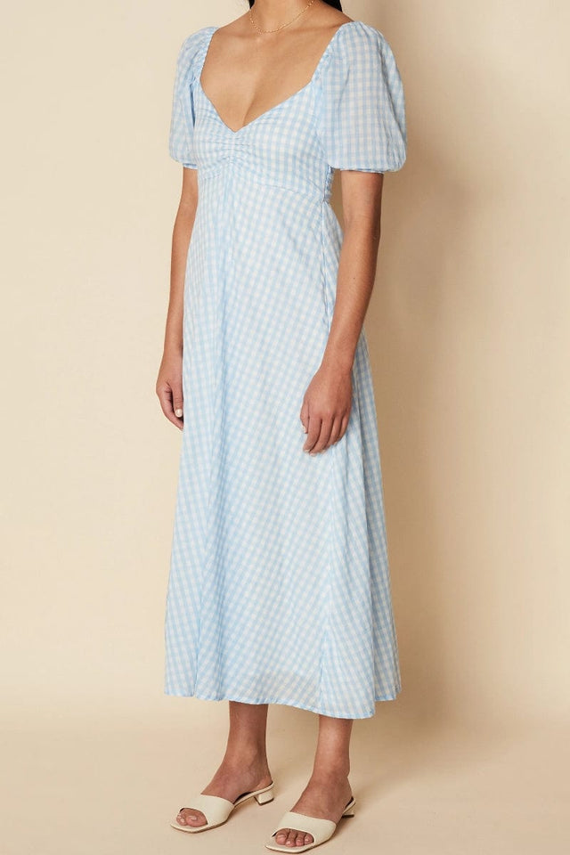 Charlize Midi Dress Mari Check Print Cornflower - Final Sale