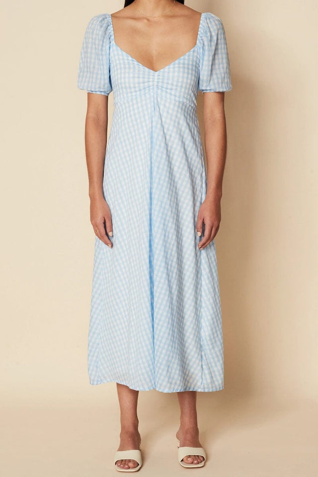 Charlize Midi Dress Mari Check Print Cornflower - Final Sale