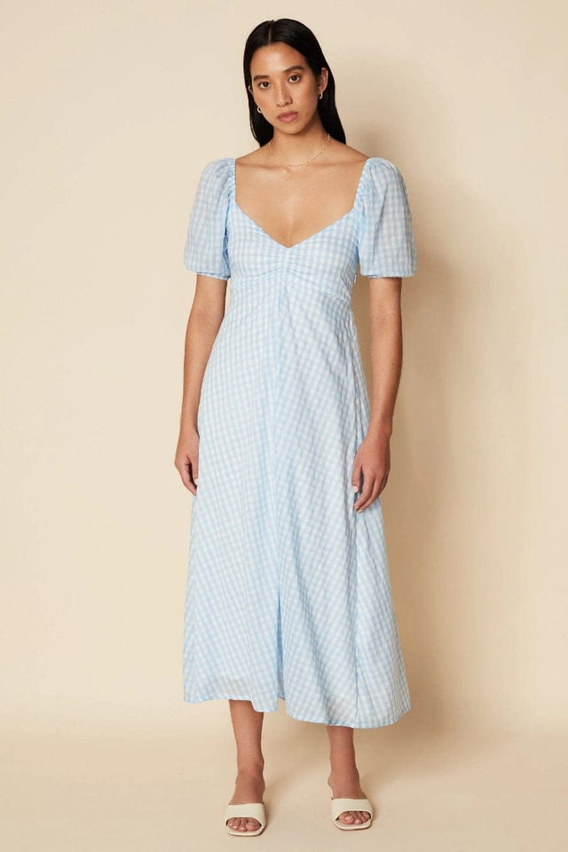 Charlize Midi Dress Mari Check Print Cornflower - Final Sale