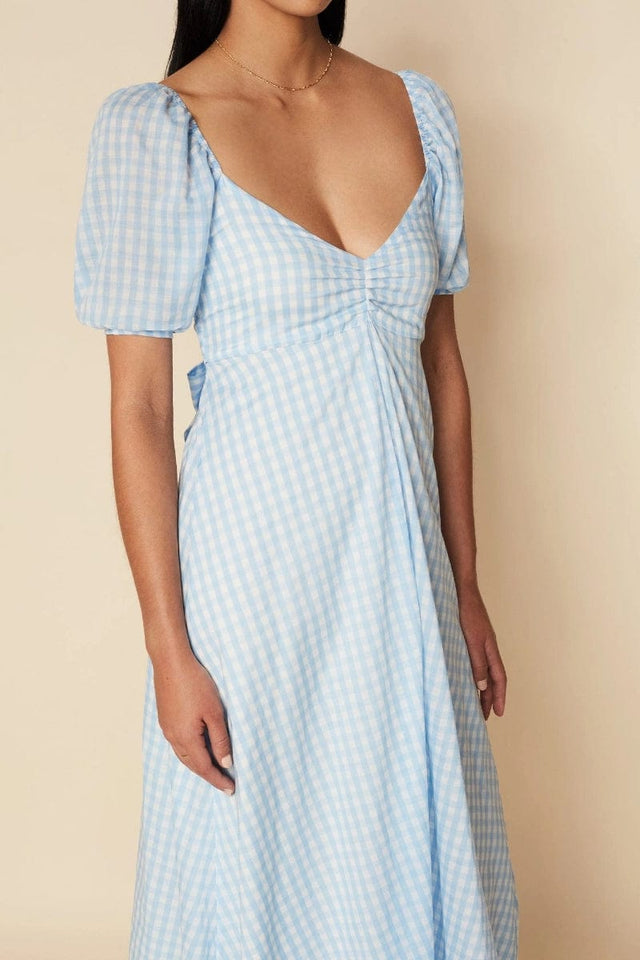 Charlize Midi Dress Mari Check Print Cornflower - Final Sale