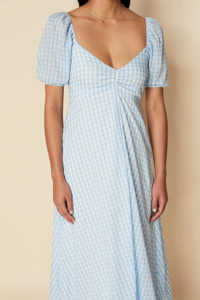 Charlize Midi Dress Mari Check Print Cornflower - Final Sale