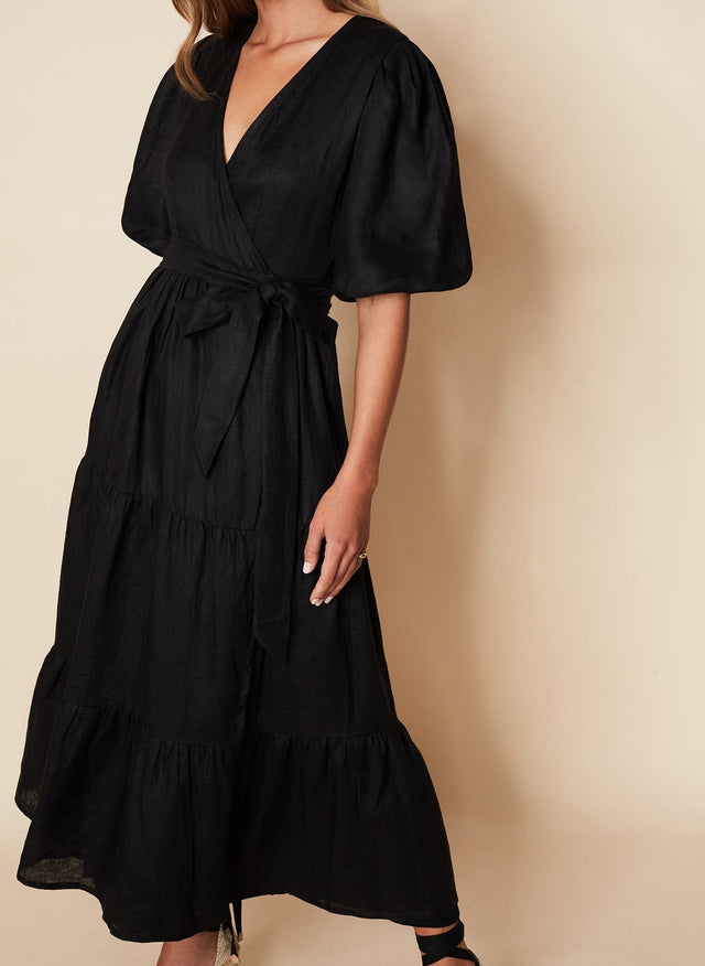 Edee Wrap Dress Plain Black - Final Sale LES TEMPS DES FLEURS Midi Dress