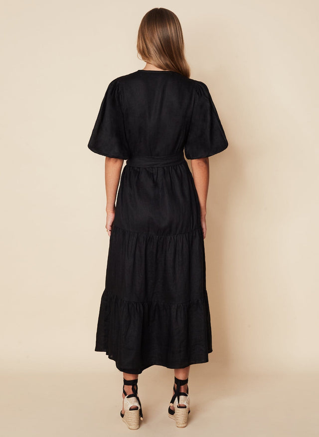 Edee Wrap Dress Plain Black - Final Sale LES TEMPS DES FLEURS Midi Dress