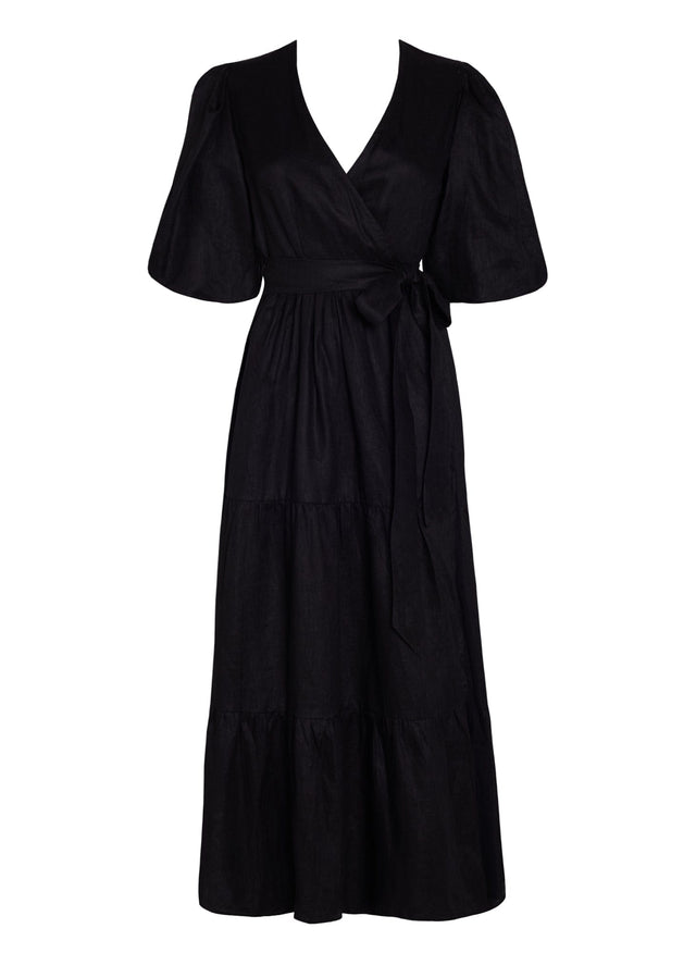 Edee Wrap Dress Plain Black - Final Sale LES TEMPS DES FLEURS Midi Dress