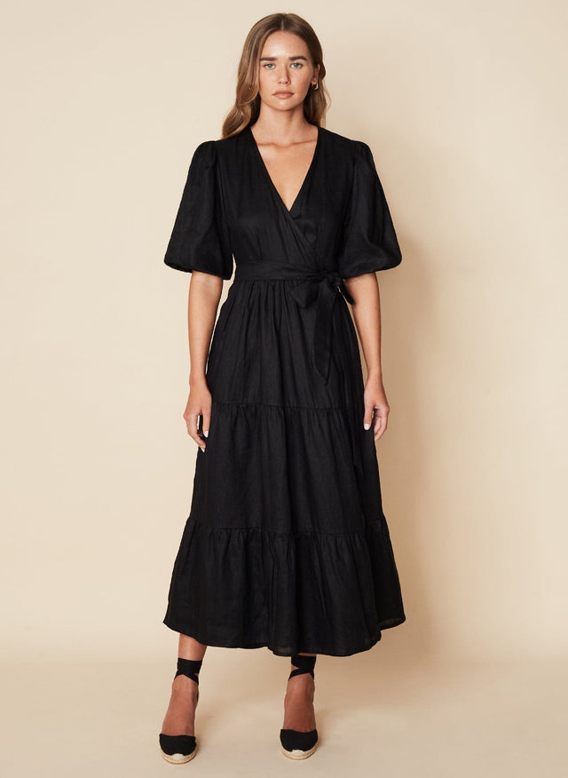 Edee Wrap Dress Plain Black - Final Sale LES TEMPS DES FLEURS Midi Dress