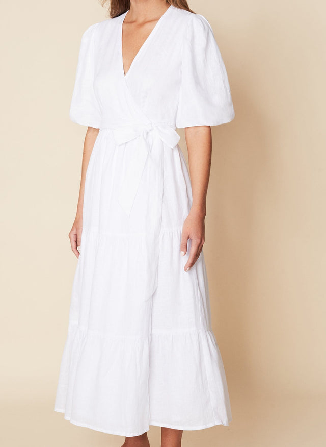 Edee Wrap Dress Plain White - Final Sale LES TEMPS DES FLEURS Midi Dress