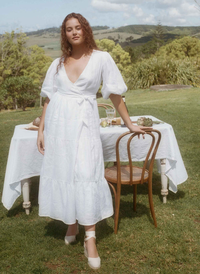 Edee Wrap Dress Plain White - Final Sale LES TEMPS DES FLEURS Midi Dress