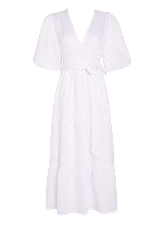 Edee Wrap Dress Plain White - Final Sale LES TEMPS DES FLEURS Midi Dress