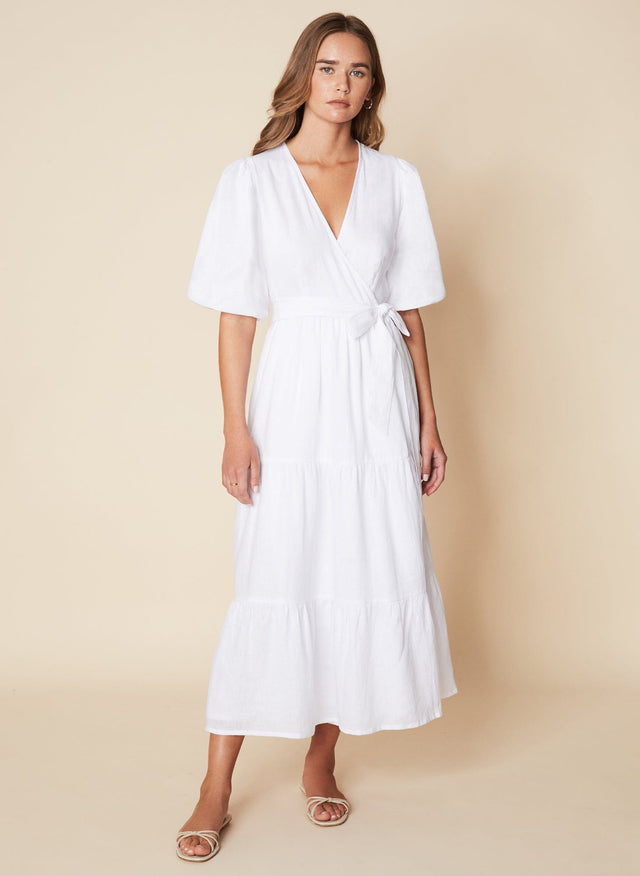 Edee Wrap Dress Plain White - Final Sale LES TEMPS DES FLEURS Midi Dress